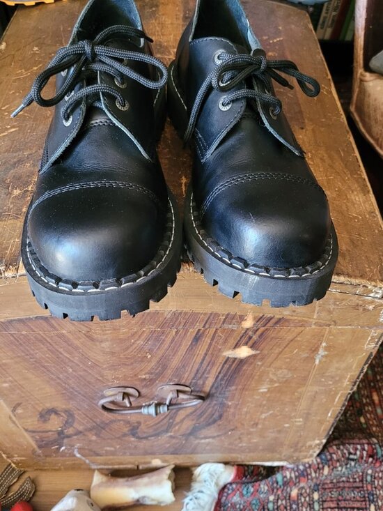 Black STEEL 3 eyelet leather steel toe boots Ranger Commando sole with screws main image 4